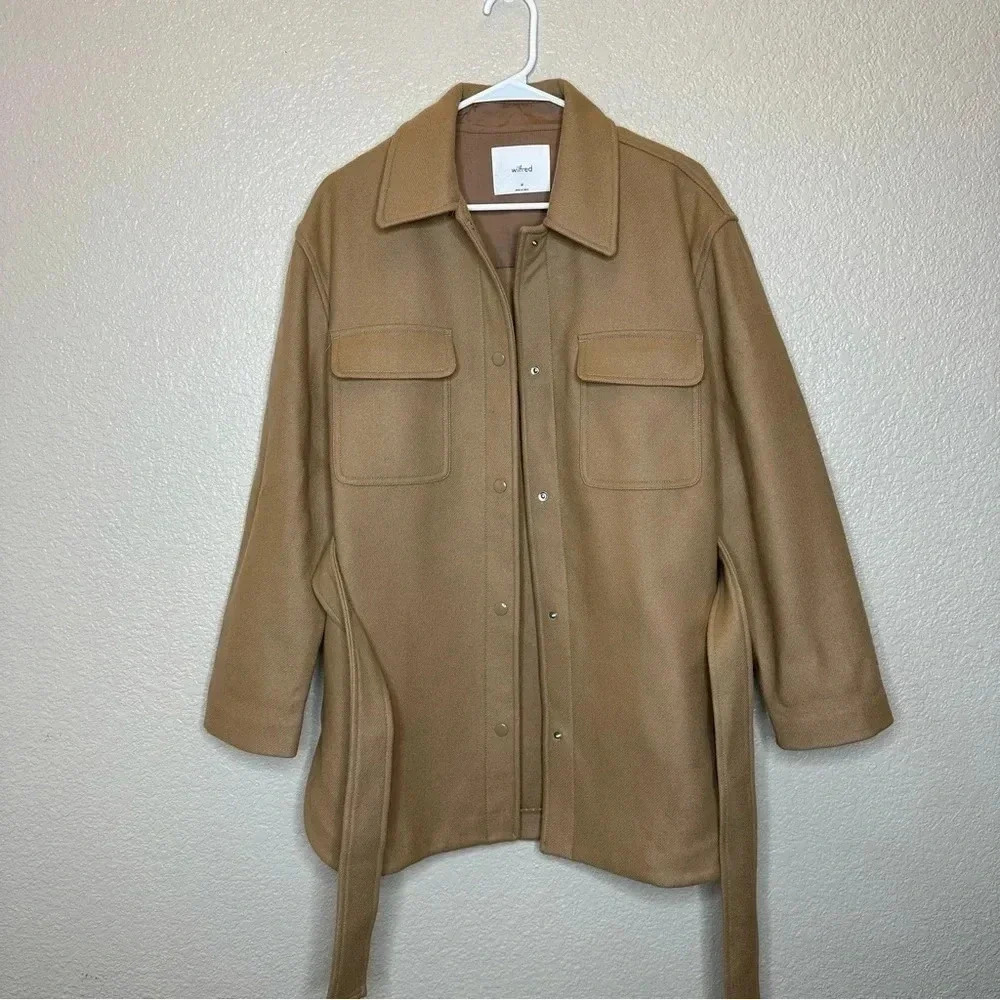 Aritzia Wilfred Womens Front Pocket Belted Rialto Caramel Shirt Jacket M